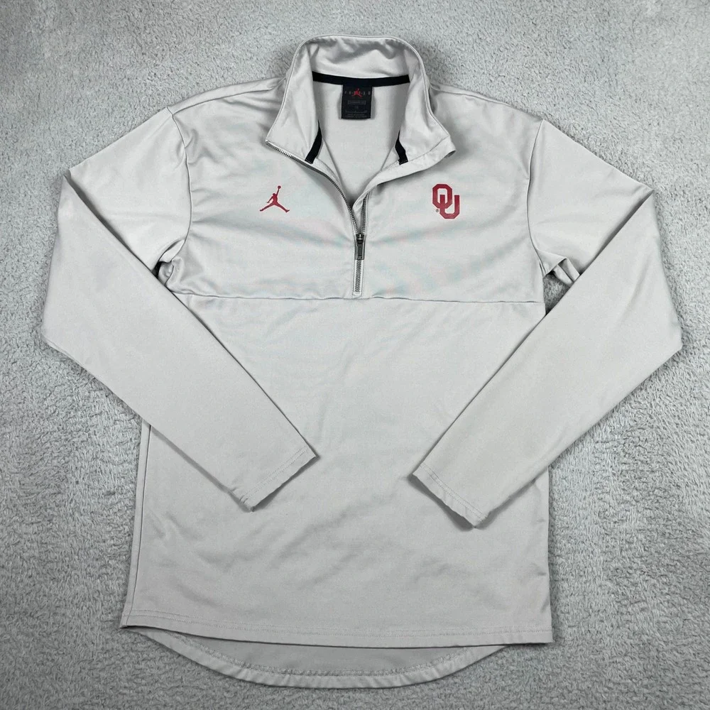 Oklahoma Sooners Jordan Quarter Zip Pullover Mens Small Grey CN9871-012 OU